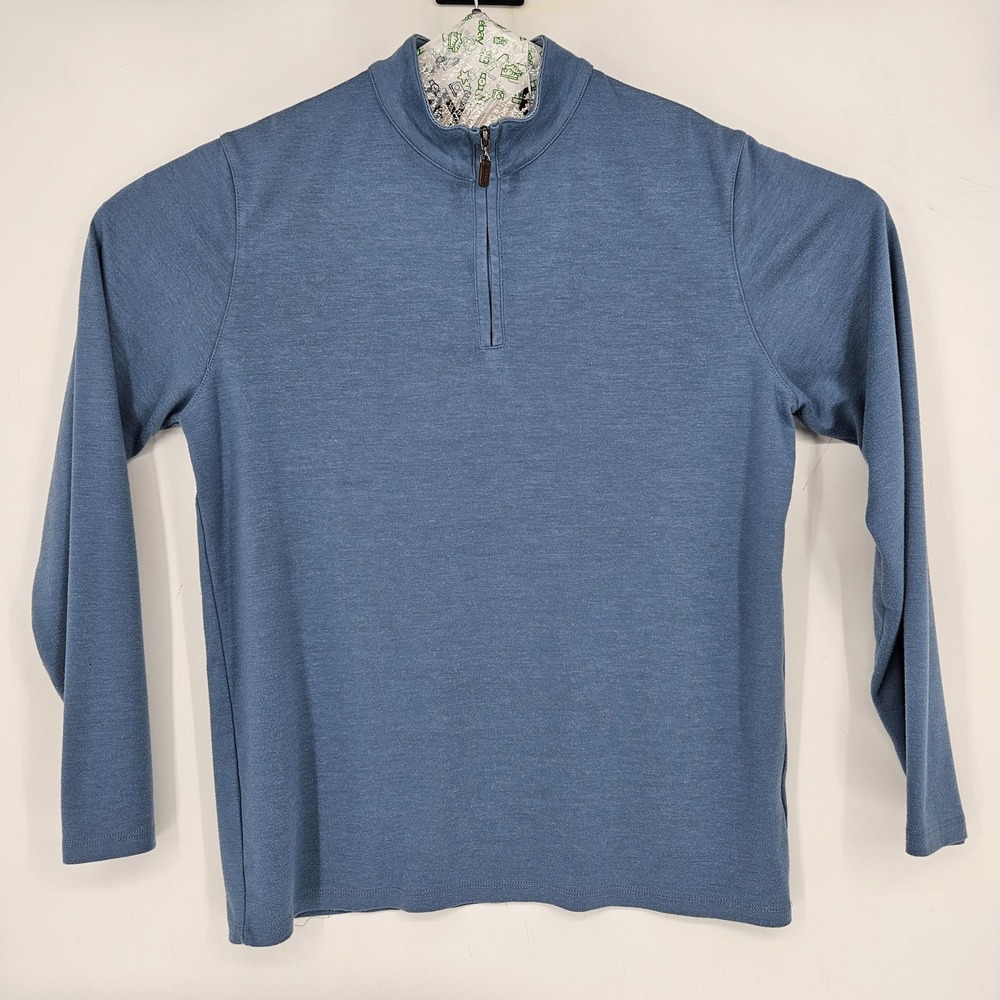 Mizzen Main Pullover Mens Large Blue 1/4 Zip Trim Fit Solid Fleece Golf Preppy